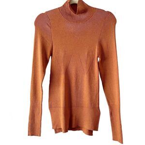 Free People Rust Orange Sparkly Turtle Neck Slinky Long Sleeve Ribbed Sweater M